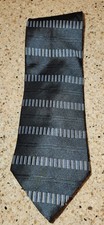 Tommy Hilfiger Men’s 100% Silk Black W/Blue And White Lines Neck Tie Made In USA