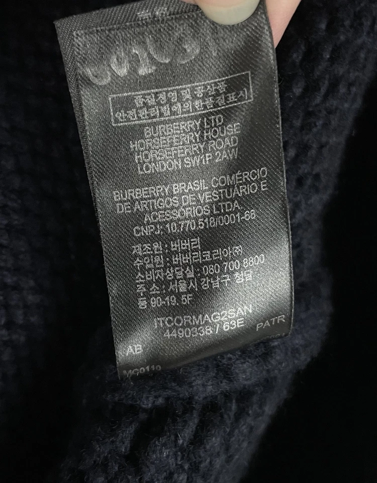 Pullover Burberry Prorsum Para Hombres L Azul Marino 109% Cachemira Tejido Grueso Manga Larga Foto 4 de 4