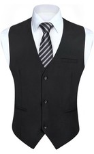 HISDERN Mens Suit Vest L Large Black Formal Dress Waistcoat Wedding Tuxedo