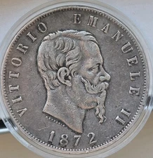 Italy 1872 M BN 5 Lire Silver Coin