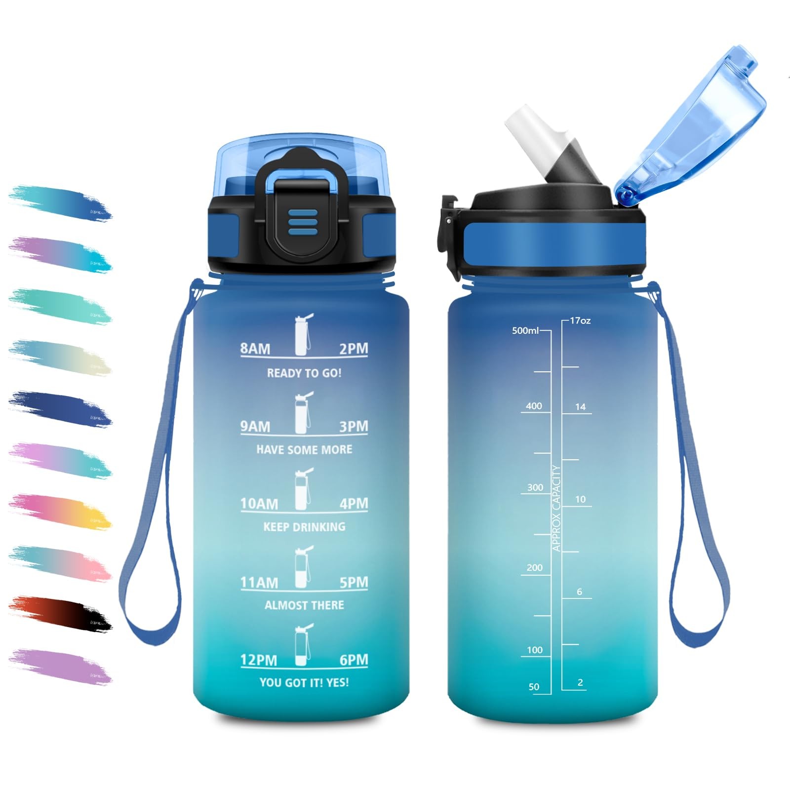 Gourde enfant paille 500ml étanche et bouteille de motivation sans BPA