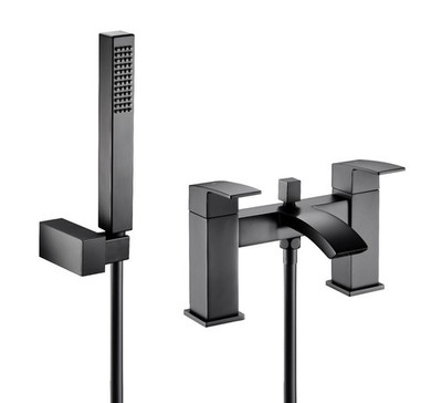 Truro Moderne Quadratische Badewanne Dusche Mischbatterie mit Set Matt Schwarz