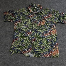 Pierre Cardin Shirt Mens XL Rayon Tropical Palm Pineapple Blue Short Sleeve