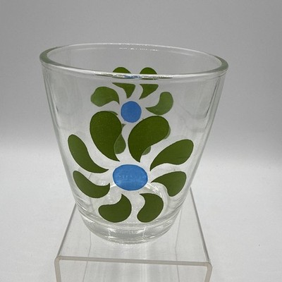 Vintage Hazel Atlas Pinwheel Sour Cream Glass Green Blue Flower Power 3.25 