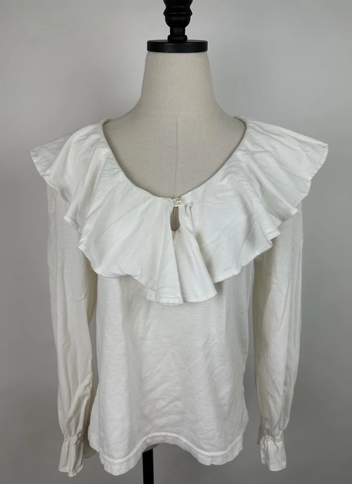 Blusa tricot Express vintage años 90 pequeña marfil cuello con volantes campesina medieval Foto 2 de 4