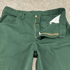 VINTAGE Lee Pants Mens 36x32 Green Flare Trouser Polyester Perma Press Disco 70s