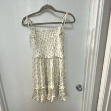 Forever 21 Women's White Yellow Floral Smocked Ruffle Strappy Mini Sundress M