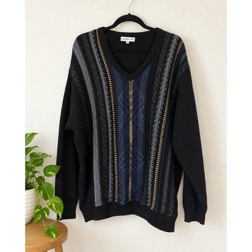 London Fog, Vintage London Fog Men's 2XL 3D Multicolor Textured Knit Grandpacore Sweater