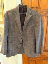 BOGGI Milano Men's Gray Plaid Linen Wool Blazer 2-Button Single-Breasted IT 52