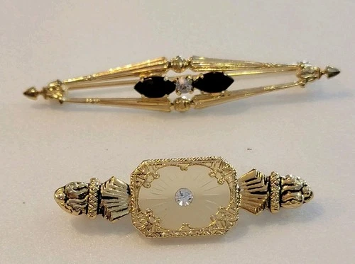 Lot of 2 Gold Tone Classic Art Deco Style Brooch Pins Vintage Jewelry