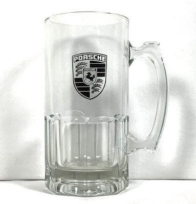Porsche OVERSIZED VTG Libbey Beer Mug Stein Heavy Glass Panel Bottom D Handle