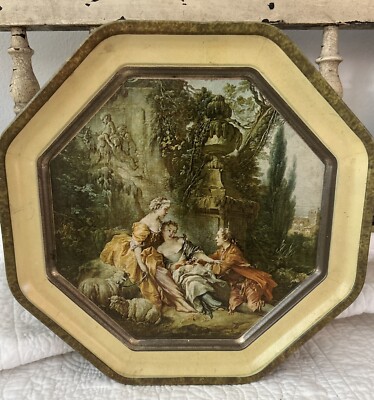 VINTAGE Octagon Sunshine Biscuits TIN Box w/Prints From Francoise Boucher~12 