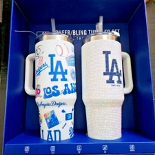 Set of 2 ~ LA Dodgers BLING and CHEER Tumblers - 40 oz. per Tumbler (New in Box)