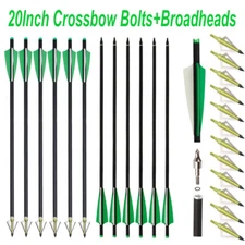 12X 20in. Crossbow Bolts Carbon Arrows+12 Broadheads 100grain for Target Hunting