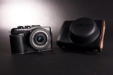 Genuine real Leather Full Camera Case bag Cover for Olympus EPL7 E-PL7 Black