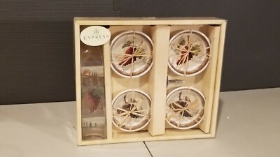 Cypress Home Bread Dipping Set Olive Oil Bottle & 4 Plates Grape Design NIB