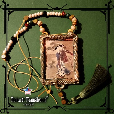 Pendant Long Necklace Charm Jewelry Asian Amulet Talisman Antique Japanese Japan