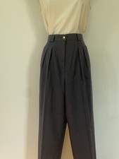 CHANEL Vintage High Waist Pleated Trousers Charcoal Gray