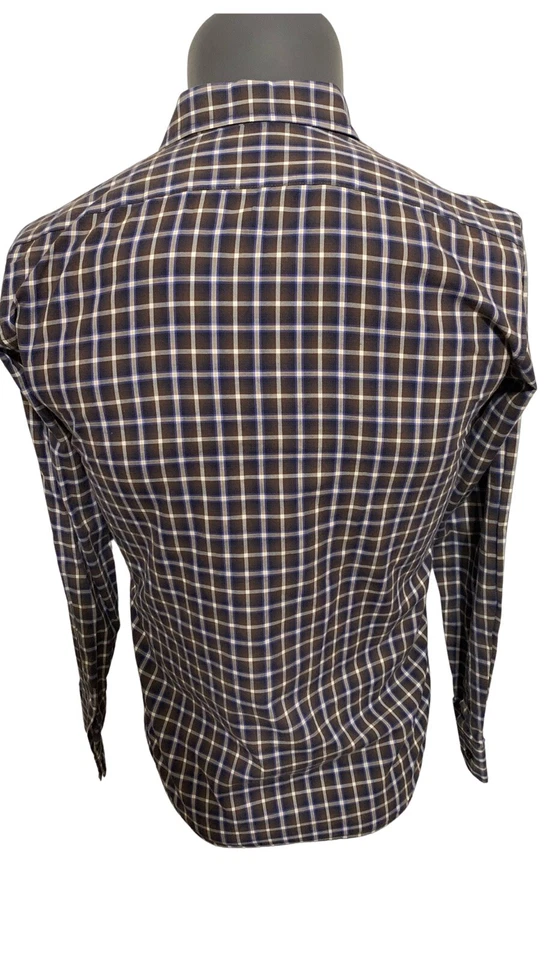 Camisa de vestir Tallia para hombre marrón azul blanco a cuadros manga larga con botones 16 Foto 2 de 4