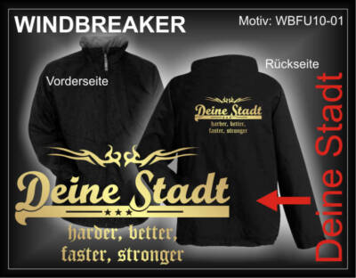 Windbreaker, Stadionjacke - Wunschtext Stadt oder Namen - S-XXL (WBFU10-01)