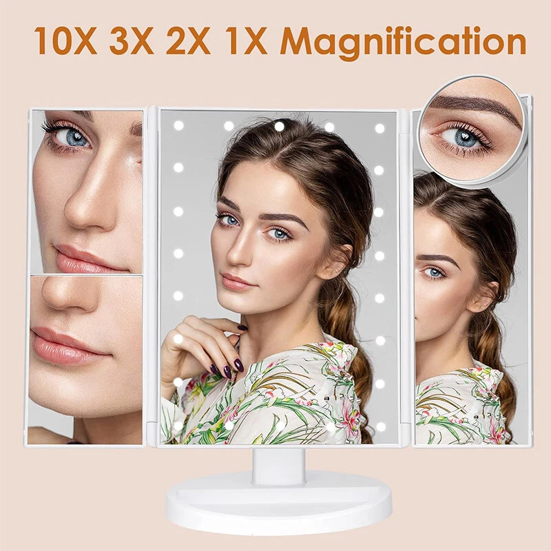 Espejo y luces de maquillaje LED, aumento de 10X/3X/2X, interruptor táctil, montaje para tocador Foto 2 de 4