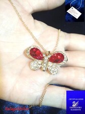 Collana Donna Oro Giallo SWAROVSKI Brillanti Farfalla Gioielli Originali New