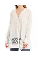 Free People Green Gardens Boho Crochet  Tunic White Coastal