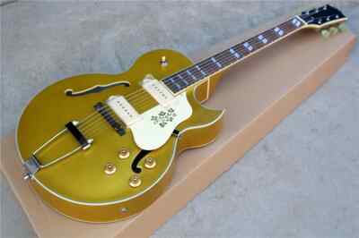 Best-selling  Hollow Gold Electric Guitar with Chrome Hardwares,White Binding