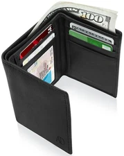 Genuine Leather Wallets For Men Trifold Mens Wallet With ID Window RFID Blocking