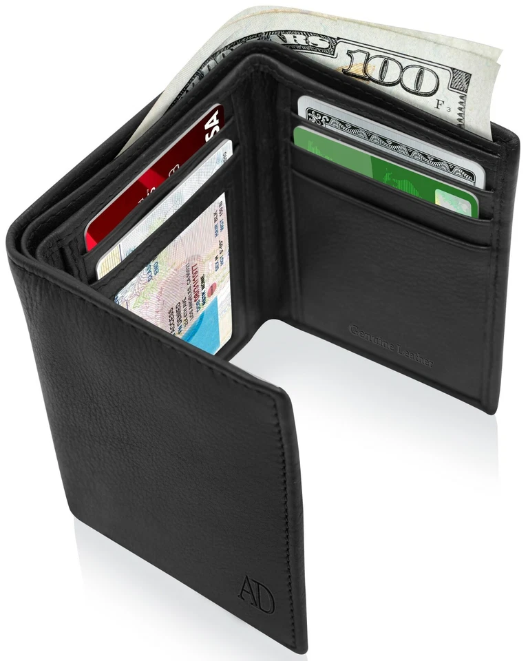 Genuine Leather Wallets For Men Trifold Mens Wallet With ID Window RFID Blocking