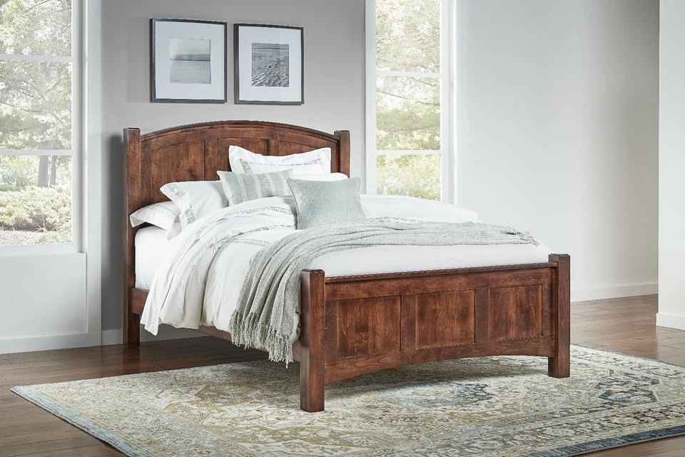 IN STOCK-5-Pc Amish Traditional Bedroom Set Arch Headboard Solid Wood King Queen - Image 2 of 4