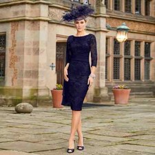 Lace Mother of the Bride Dresses 3/4 Sleeves Scoop Short Wedding Guest Gowns