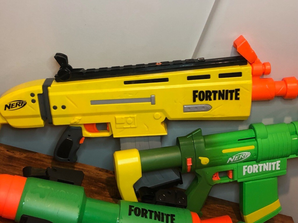 Nerf Fortnite Lot of 4 Yellow Gold Scar, Bossmerg-12, Rocket