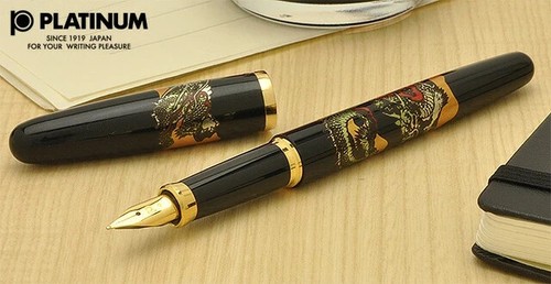 Platinum Fountain Pen Dragon Japanese Lacquer Makie Nib/M SS 140mm NWB - Picture 2 of 4