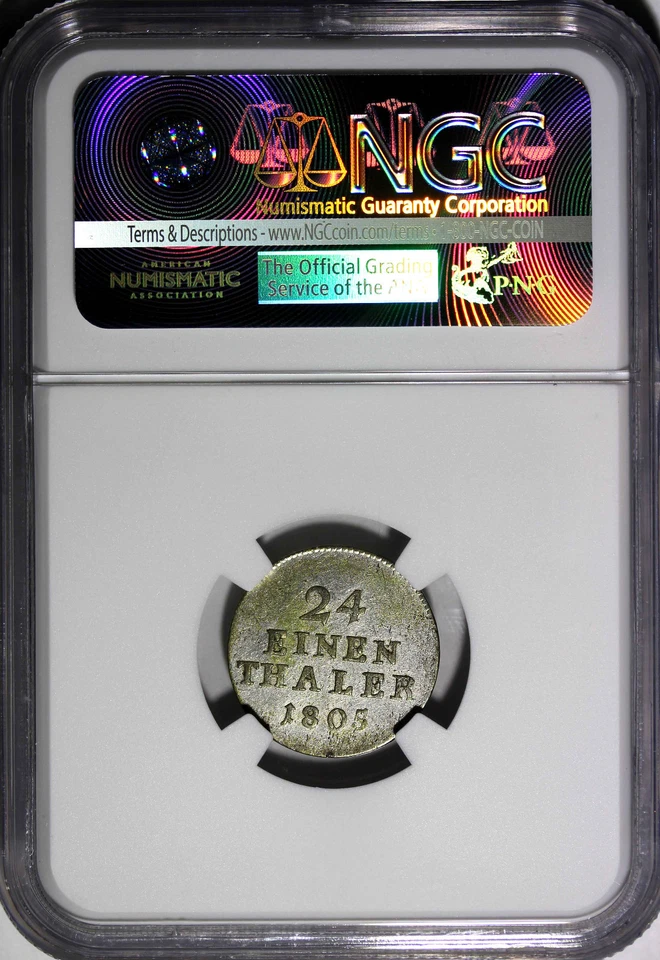 Germany SAXE-COBURG-SAALFELD Silver 1805 1/24 Thaler NGC AU DET RARE KM130 (025) - Image 3 of 4