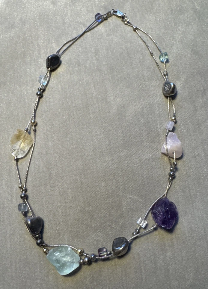 "Collar Silpada de plata de ley y amatista cruda, aguamarina, citrino y cuarzo de 16"""