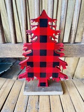 Black  Red Buffalo Check Wood Christmas Tree, Small 11  NEW