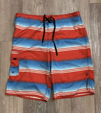O'Neill Men's Size 34 Red Blue White Striped Board Shorts Drawstring Pockets