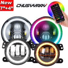 Fits Jeep Wrangler Jk Jku 07-17 Combo Rgb 7 Led Headlights 4 Fog Lights Kits