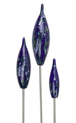 Spitzen aus Keramik dunkelblau 30/25/20 cm Gartendeko Rosenkugel Gartenkeramik