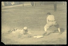 Vintage Postcard RPPC Baseball Player in Uniform Sliding into Base Early Action