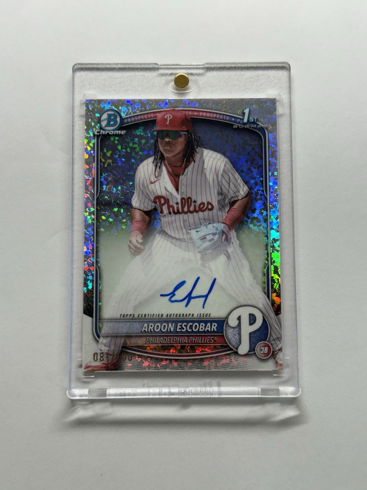 2025 Bowman AROON ESCOBAR AUTO Mini Diamond /100 1st Prospect Chrome CPA-AE