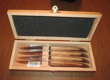 Set of 4 Kitchen Table Steak Knives Wood Handles Stainless Steel in Wooden Case