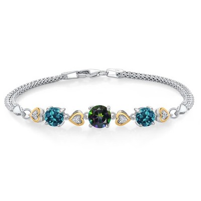 925 Sterling Silver and 10k Yellow Gold Green Mystic Topaz London Blue Topaz