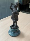 BEAUTIFUL VINTAGE BRONZE STATUE GIRL BLOWING BUBBLES - SIGNED — photo 1