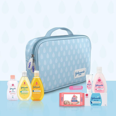 Neues Johnson's Baby Geschenkpaket [8 Artikel] mit klassischem Beutel...