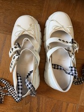 Authentic Miu Miu White Patent Leather Platform Ballet Shoes Size 38.5