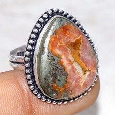 925 Silver Plated Rhodochrosite Ring US 8 Boho Chic Style GW