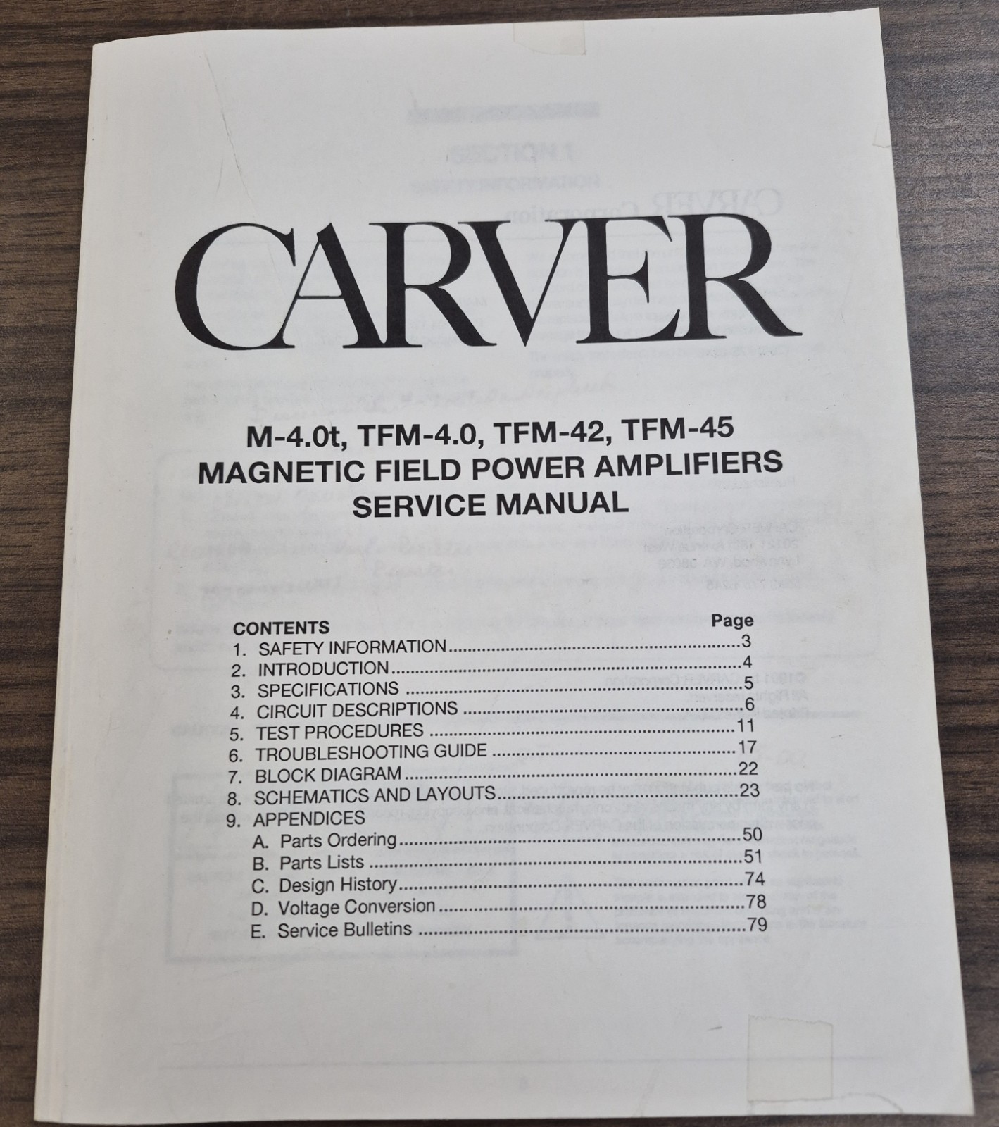 Carver M-4.0t, TFM-4.0, TFM-42, TFM-45 Amplifier Service Man