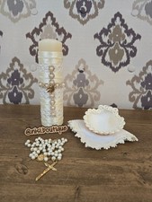 Baptism Candle Set, Christening 4 PC Set, Ivory Color, Handmade Vela de Bautizo